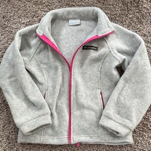 Youth Columbia Heather Gray Fleece Jacket with Pink Trim